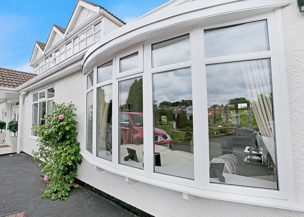 White uPVC bow window